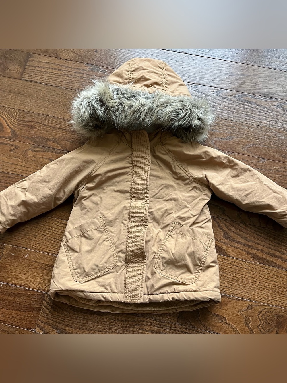 Old Navy Tan Hooded Parka with Faux Fur Trim